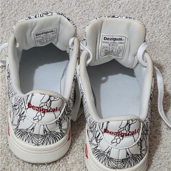 Desigual Women's Shoes Cosmic Caras Black and Red Graphic Sneakers SIZE 6 - Picture 9 of 11